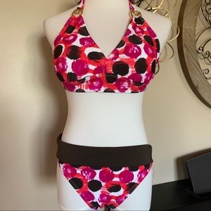 NWT WAVE ZONE Size 14 Circle Print Halter Bikini Set